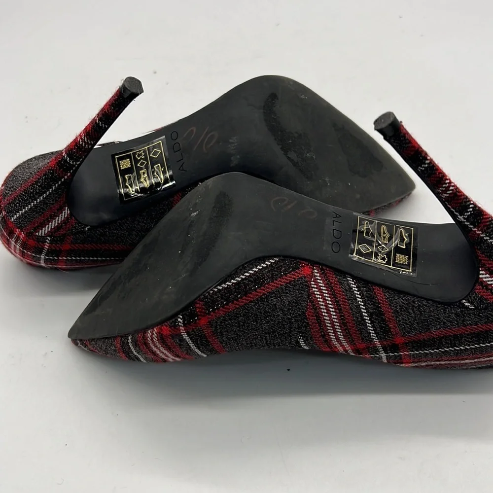 Aldo Red Tartan High Heels with White Racing Stripes size 6 - Picture 8 of 11